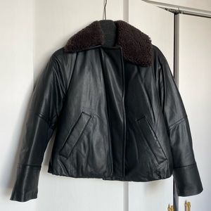 Vince Shearling Collar Leather Puffer Jacket